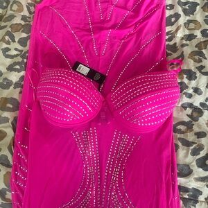 Vibrant Pink Rhinestone Embellished Maxi Dress brand new very sexy